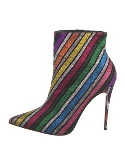 Pre-owned Christian Louboutin Glitter Striped Sock Boots In Pink