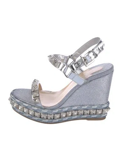 Pre-owned Christian Louboutin Glitter Studded Accents Espadrilles In Silver