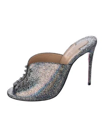 Pre-owned Christian Louboutin Glitter Studded Accents Mules In Silver