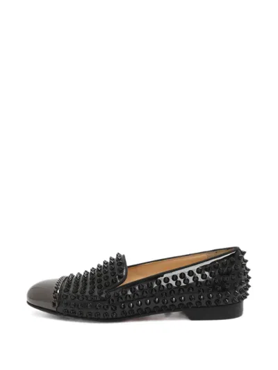 Pre-owned Christian Louboutin Glitz Spiked Cap Toe Smoking Slippers In Black