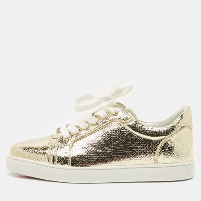 Pre-owned Christian Louboutin Gold Crackled Leather Vieira Sneakers Size 40