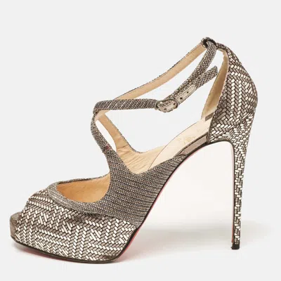 Pre-owned Christian Louboutin Gold Glitter And Suede Mira Bella Ankle Strap Sandals Size 39