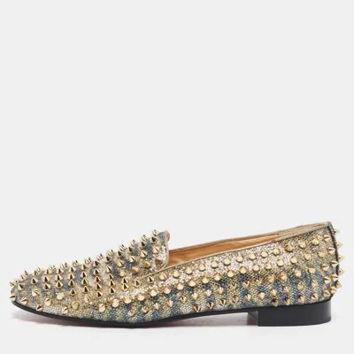 Pre-owned Christian Louboutin Gold Glitter Dandelion Spikes Smoking Slippers Size 40
