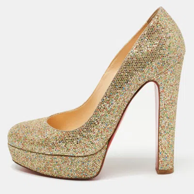 Pre-owned Christian Louboutin Gold Glitter Fabric Bibi Pumps Size 38