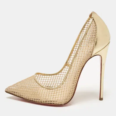 Pre-owned Christian Louboutin Gold Leather And Mesh Follies Resille Pumps Size 37