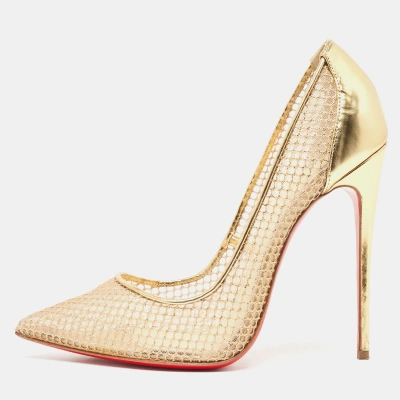 Pre-owned Christian Louboutin Gold Leather And Mesh Follies Resille Pumps Size 39