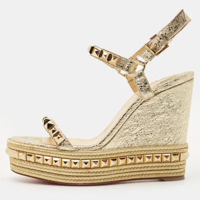 Pre-owned Christian Louboutin Gold Leather Cataclou Wedge Sandals Size 40