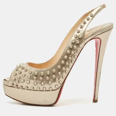 Pre-owned Christian Louboutin Gold Leather Clou Noeud Platform Slingback Sandals Size 39.5