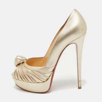 Pre-owned Christian Louboutin Gold Leather Jenny Peep Toe Pumps Size 38
