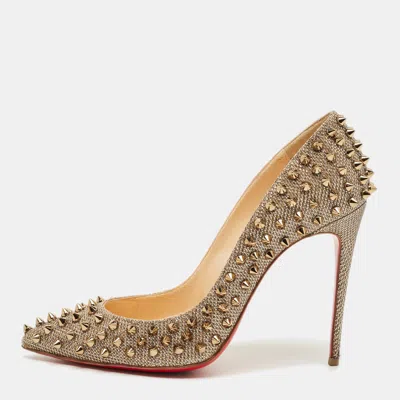 Pre-owned Christian Louboutin Gold Lurex Fabric Pigalle Follies Spikes Pumps Size 37