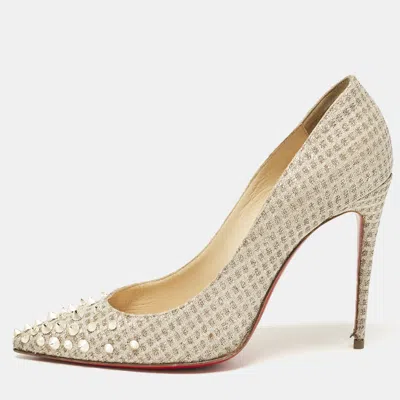 Pre-owned Christian Louboutin Gold Lurex Fabric Spikeyshell Pumps Size 38