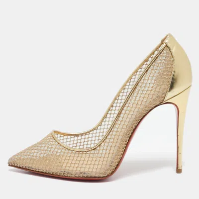 Pre-owned Christian Louboutin Gold Mesh And Patent Leather Follies Resille Pumps Size 36.5