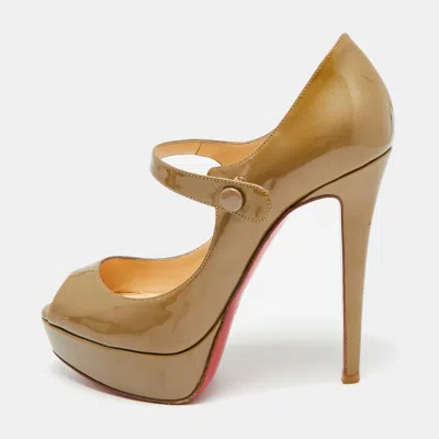 Pre-owned Christian Louboutin Gold Patent Leather Iowa Zeppa Mary Jane Pumps Size 37.5