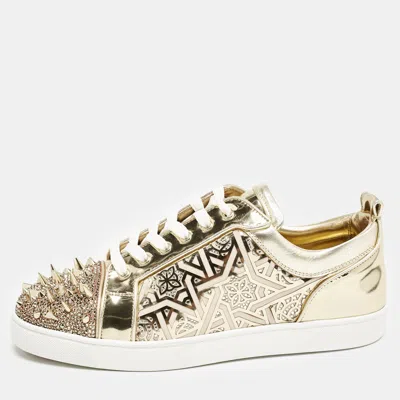 Pre-owned Christian Louboutin Gold Patent Leather Louis Junior P Pik Pik Low Top Sneakers Size 45