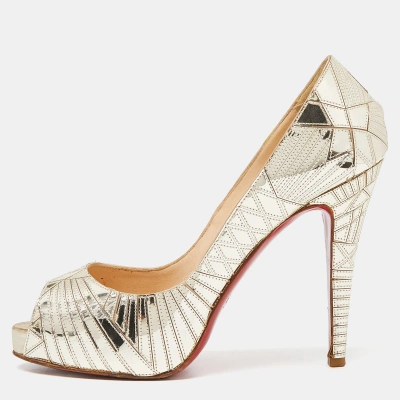 Pre-owned Christian Louboutin Gold Pvc Peep Toe Art Deco Pumps Size 39