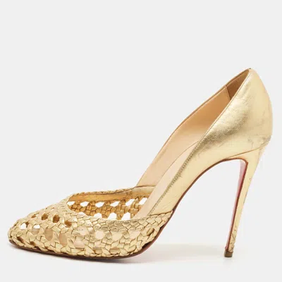 Pre-owned Christian Louboutin Gold Woven Leather Altressita Round Toe Pumps Size 37.5