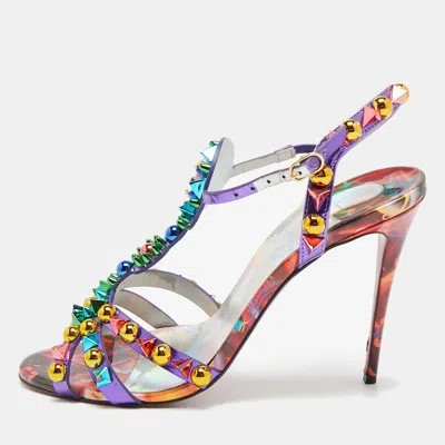 Pre-owned Christian Louboutin Goldora Size 38 Purple Patent Leather Ankle Strap Sandals