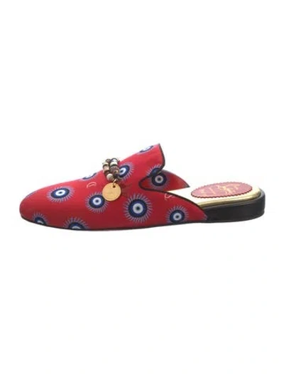 Pre-owned Christian Louboutin Graphic Print Grosgrain Trim Mules In Red