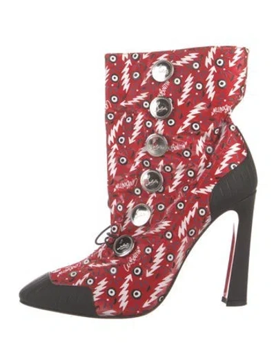 Pre-owned Christian Louboutin Graphic Print Lace-up Boots In Red