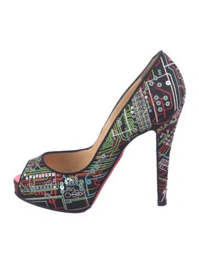 Pre-owned Christian Louboutin Graphic Print Sequin Embellishments Pumps In Black