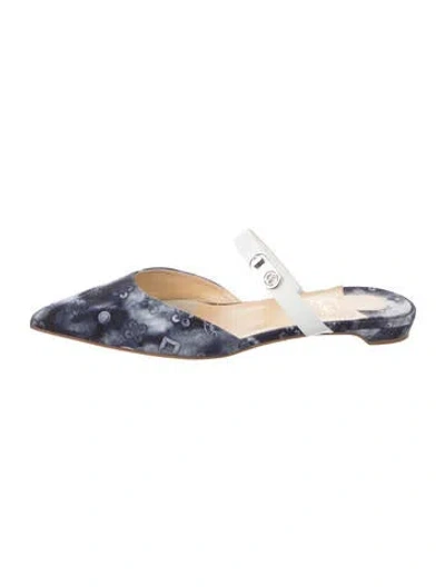 Pre-owned Christian Louboutin Graphic Print Studded Accents Mules In Blue