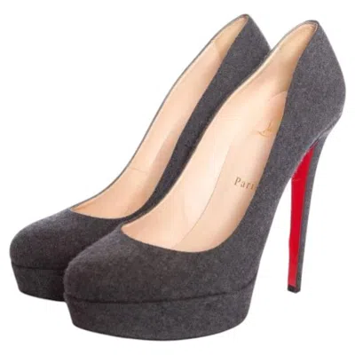 Pre-owned Christian Louboutin , Gray "bianca 140" Wool Platform Court Shoes.