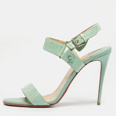 Pre-owned Christian Louboutin Green Alligator Leather Sova Ankle Strap Sandals Size 39.5