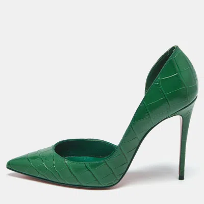 Pre-owned Christian Louboutin Green Croc Embossed Leather Iriza D'orsay Pumps Size 37