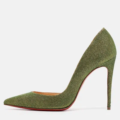 Pre-owned Christian Louboutin Green Glitter Fabric Iriza D'orsay Pumps Size 38