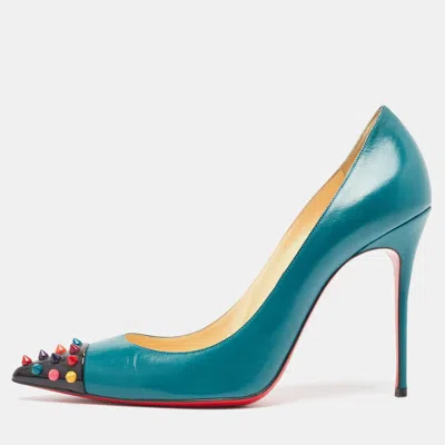 Pre-owned Christian Louboutin Green Leather Geo Pumps Size 41