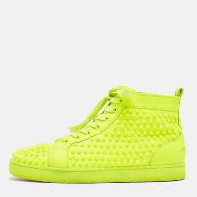 Pre-owned Christian Louboutin Green Leather Louis Spikes High Top Sneakers Size 44