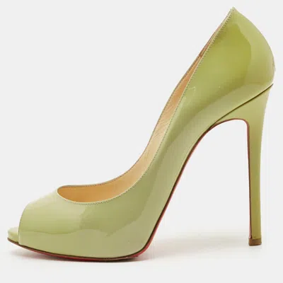 Pre-owned Christian Louboutin Green Patent Leather Flo Peep Toe Pumps Size 39