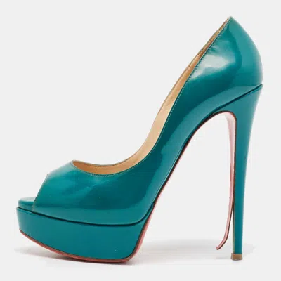 Pre-owned Christian Louboutin Green Patent Leather Lady Peep Pumps Size 37