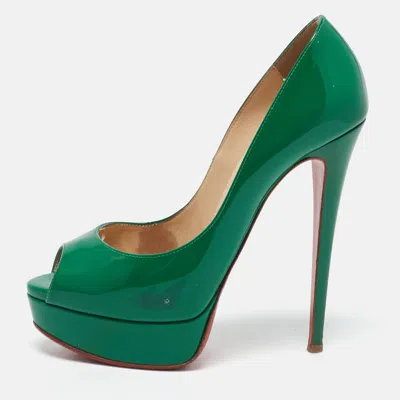 Pre-owned Christian Louboutin Green Patent Leather Lady Peep Toe Pumps Size 38.5