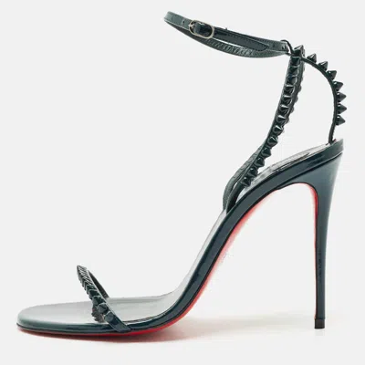 Pre-owned Christian Louboutin Green Patent Leather So Me Ankle Strap Sandals Size 38.5