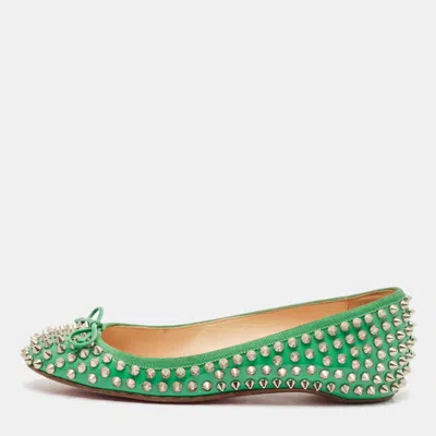 Pre-owned Christian Louboutin Green Patent Leather Spikes Big Kiss Ballet Flats Size 37