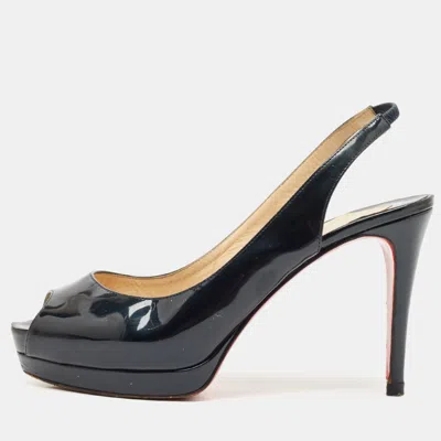 Pre-owned Christian Louboutin Green Patent Private Number Slingback Pumps Size 38