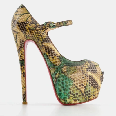 Pre-owned Christian Louboutin Green Printed Python Platform Heels Size 36.5