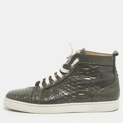 Pre-owned Christian Louboutin Green Python Leather Rantus Orlato High Top Sneakers Size 45