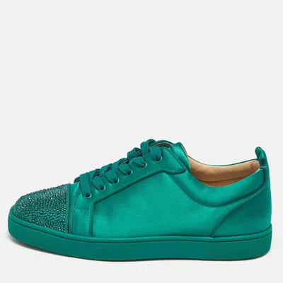 Pre-owned Christian Louboutin Green Satin Louis Orlato Lace Up Sneakers Size 42