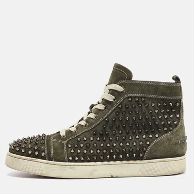 Pre-owned Christian Louboutin Green Suede Louis Spikes High Top Sneakers Size 44