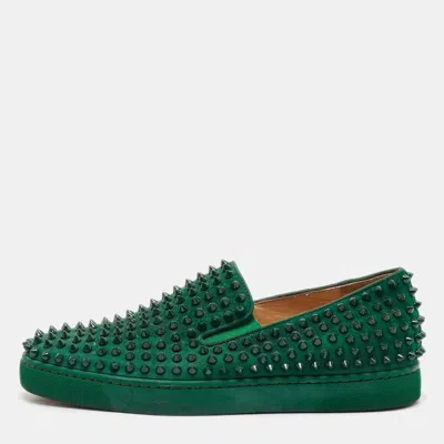 Pre-owned Christian Louboutin Green Suede Roller Boat Spike Slip On Sneakers Size 40.5