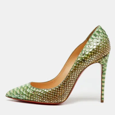 Pre-owned Christian Louboutin Green/cream Python Leather So Kate Pumps Size 39