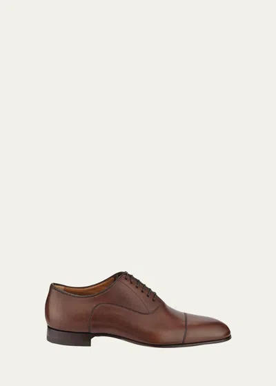 Christian Louboutin Greggo Patina Calf Leather Red Sole Oxford In Havane