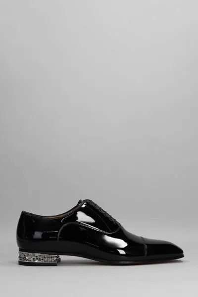 Christian Louboutin Greggy Chain-embellished Patent-leather Oxford Shoes In Black