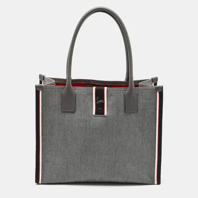 Pre-owned Christian Louboutin Grey Canvas Large Nastroloubi Tote In Gray