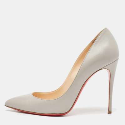 Pre-owned Christian Louboutin Grey Leather Pigalle Follies Pumps Size 38