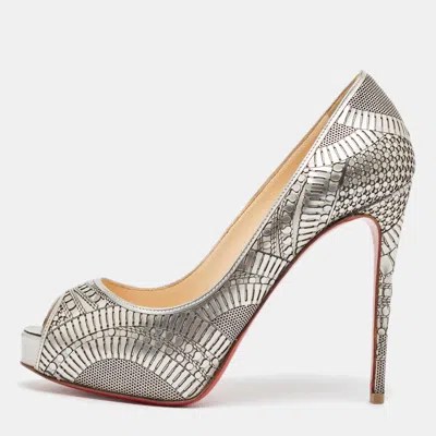 Pre-owned Christian Louboutin Grey Leather Suellena Platform Pumps 36.5