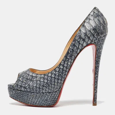 Pre-owned Christian Louboutin Grey Python Lady Peep Platform Pumps Size 40