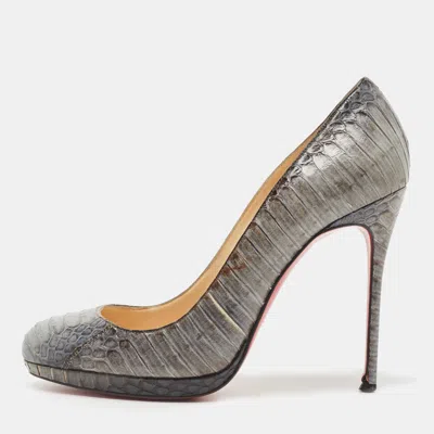 Pre-owned Christian Louboutin Grey Python Leather Round Toe Pumps Size 37.5